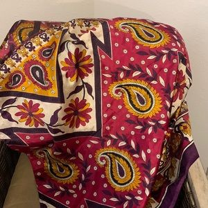 Women’s large French 100% silk scarf, burgundy, gold,deep purple